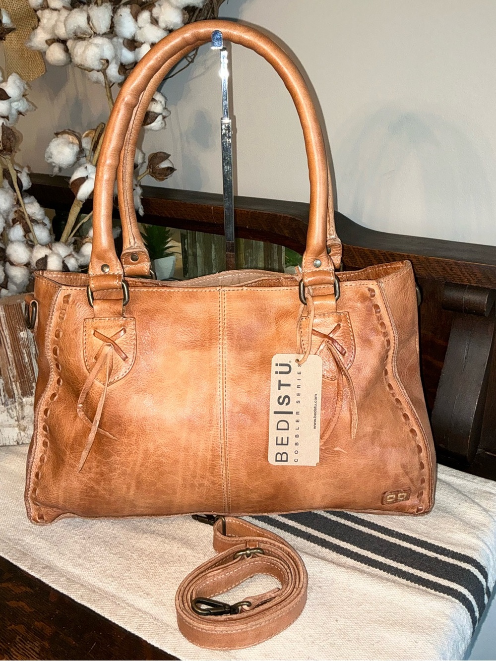 NWT Bed Stu Rockababy Leather Satchel Crossbody Shoulder Bag Tan Dip Dyed $295